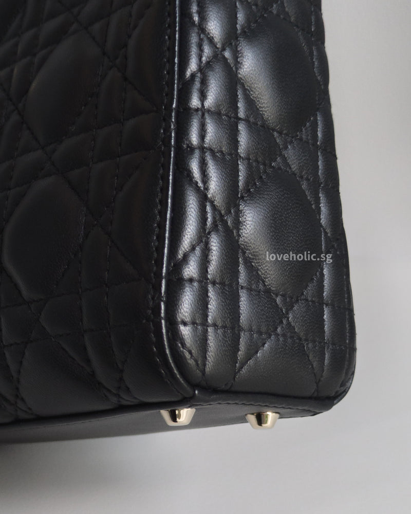 Dior Lady Dior Mini | Black Lambskin Light Gold Hardware-details