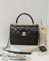 Trendy CC Top Handle Small | Black Lambskin Light Gold Hardware