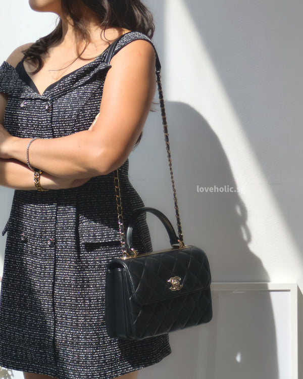 Trendy CC Top Handle Small | Black Lambskin Light Gold Hardware