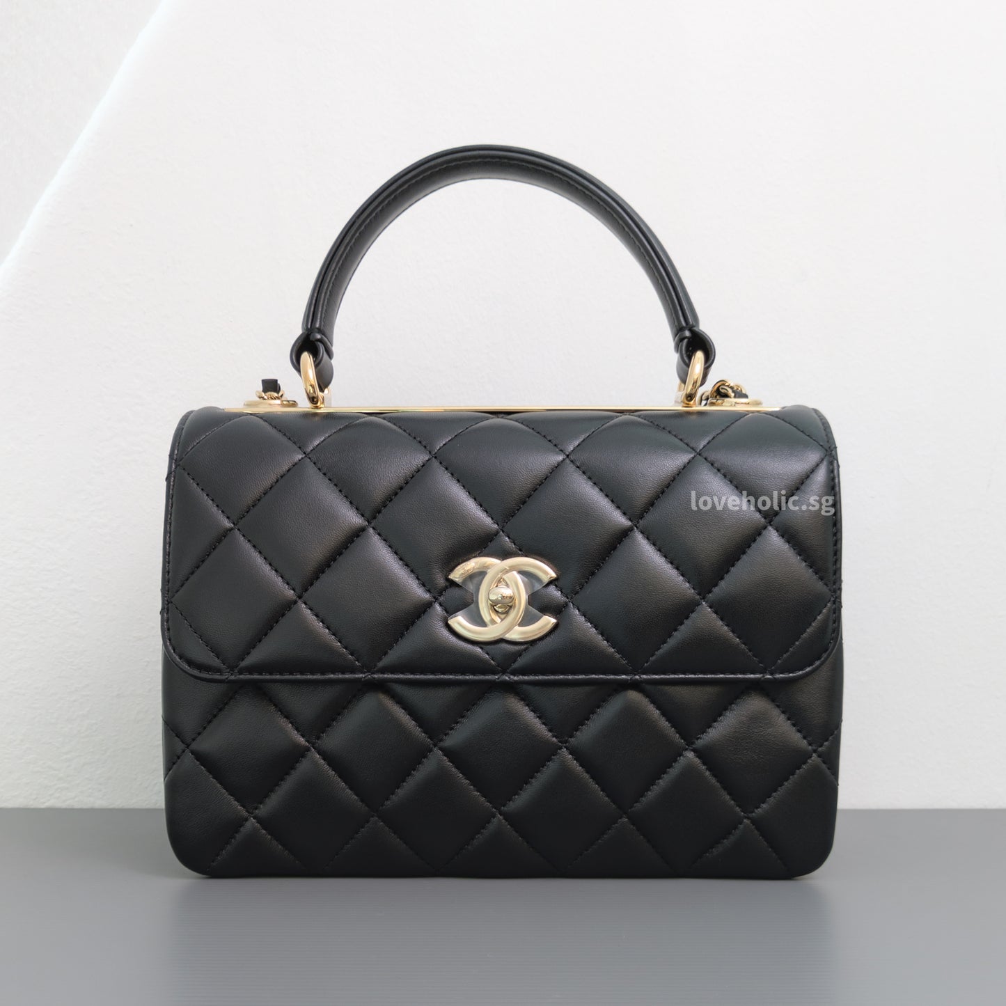 Trendy CC Top Handle Small | Black Lambskin Light Gold Hardware
