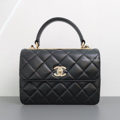 Trendy CC Top Handle Small | Black Lambskin Light Gold Hardware