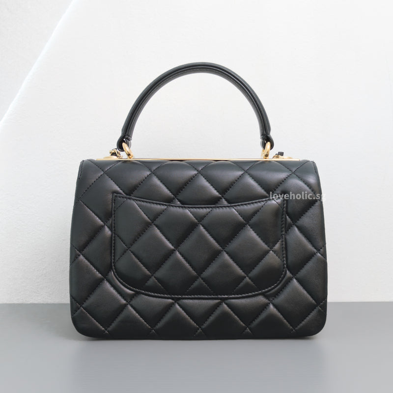 Trendy CC Top Handle Small | Black Lambskin Light Gold Hardware