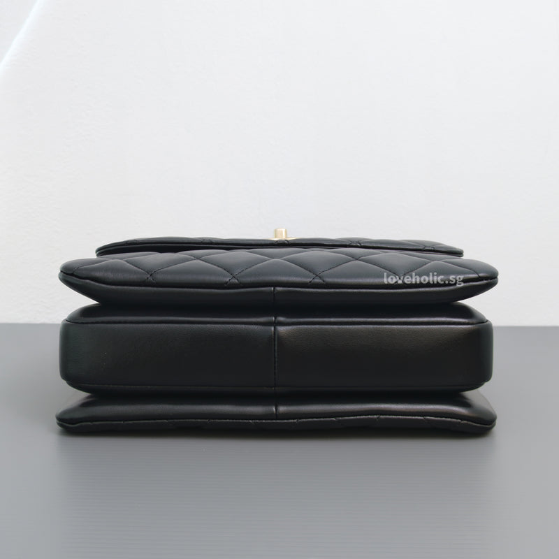 Trendy CC Top Handle Small | Black Lambskin Light Gold Hardware