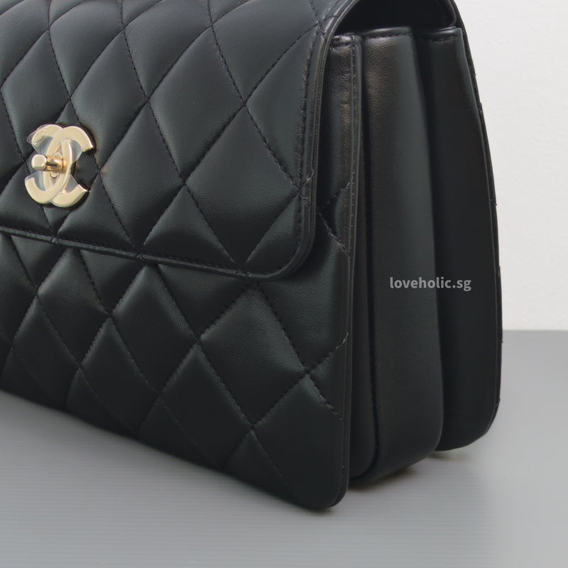 Trendy CC Top Handle Small | Black Lambskin Light Gold Hardware