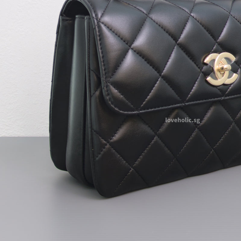 Trendy CC Top Handle Small | Black Lambskin Light Gold Hardware