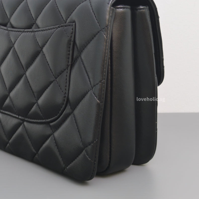 Trendy CC Top Handle Small | Black Lambskin Light Gold Hardware