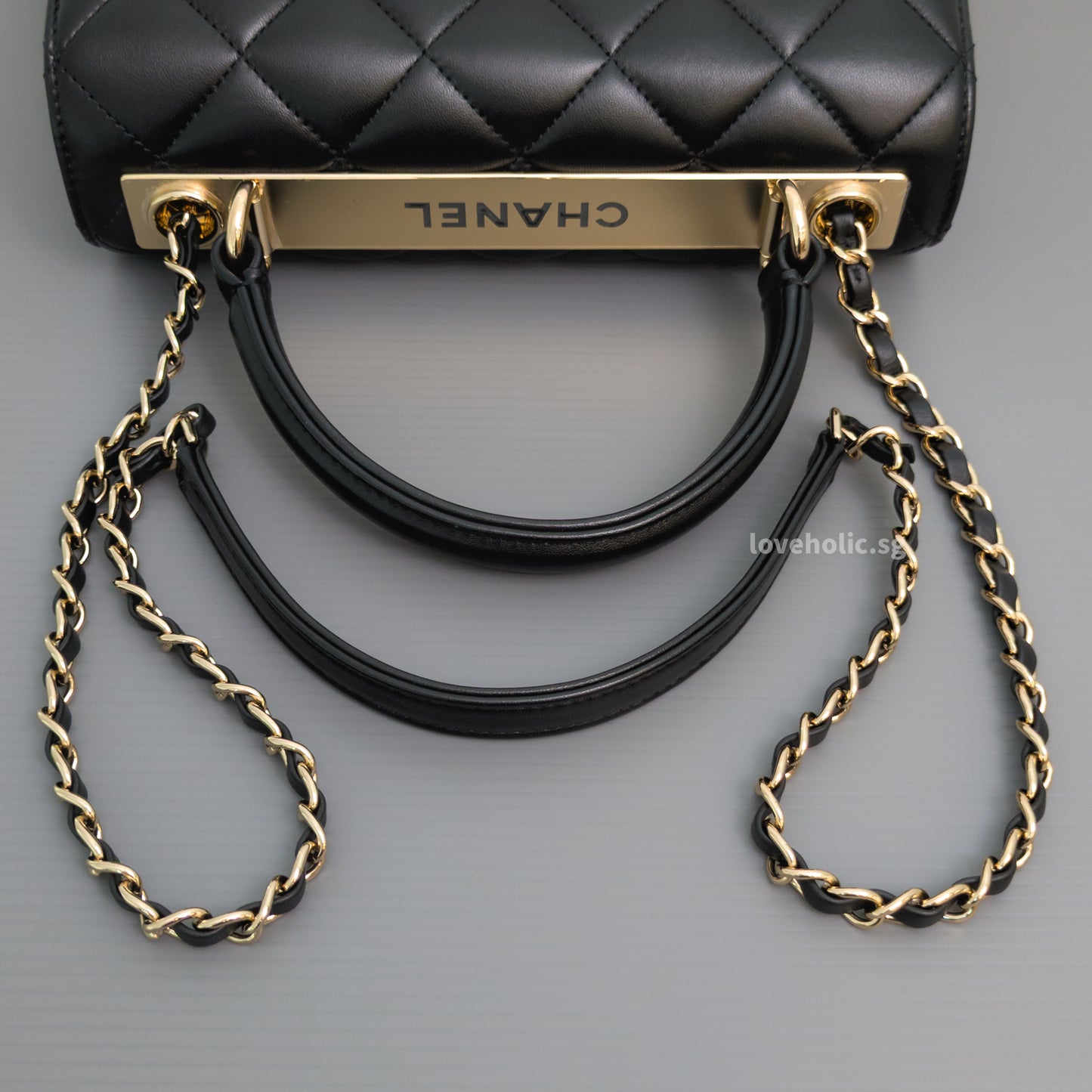 Trendy CC Top Handle Small | Black Lambskin Light Gold Hardware