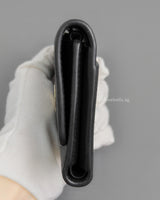 Dior Montaigne 30 Compact Wallet | Black Grained Calfskin Light Gold Hardware-side