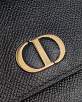 Dior Montaigne 30 Compact Wallet | Black Grained Calfskin Light Gold Hardware-details