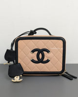 Chanel Filigree Vanity Case Medium | Black / Beige Caviar Light Gold Hardware-front1