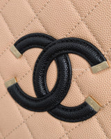 Chanel Filigree Vanity Case Medium | Black / Beige Caviar Light Gold Hardware-details