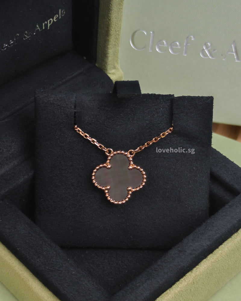 Van Cleef & Arpels VCA Vintage Alhambra Necklace Grey Mother Of Pearl 18K Rose Gold-front