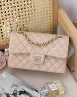 Chanel Classic Flap Small | 24K Light Beige Lambskin Light Gold Hardware-front
