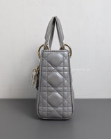 Dior Lady Dior Mini | Grey Lambskin Light Gold Hardware-details