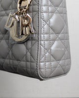 Dior Lady Dior Mini | Grey Lambskin Light Gold Hardware-details