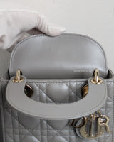 Dior Lady Dior Mini | Grey Lambskin Light Gold Hardware-details