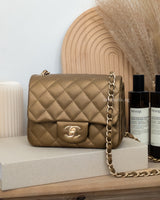 Chanel Classic Flap Mini Square | Dark Gold Caviar Light Gold Hardware-front
