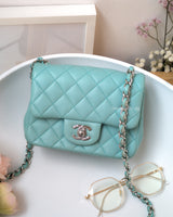 Chanel Classic Flap Mini Square | Tiffany Blue Lambskin Silver Hardware-front