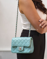 Chanel Classic Flap Mini Square | Tiffany Blue Lambskin Silver Hardware-model