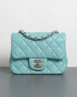 Chanel Classic Flap Mini Square | Tiffany Blue Lambskin Silver Hardware-front1