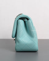 Chanel Classic Flap Mini Square | Tiffany Blue Lambskin Silver Hardware-side