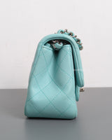 Chanel Classic Flap Mini Square | Tiffany Blue Lambskin Silver Hardware-details
