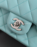 Chanel Classic Flap Mini Square | Tiffany Blue Lambskin Silver Hardware-details