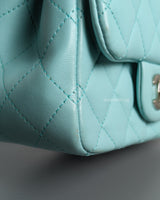Chanel Classic Flap Mini Square | Tiffany Blue Lambskin Silver Hardware-details