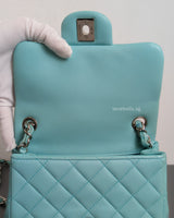 Chanel Classic Flap Mini Square | Tiffany Blue Lambskin Silver Hardware-details