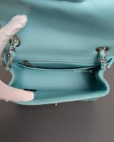 Chanel Classic Flap Mini Square | Tiffany Blue Lambskin Silver Hardware-details