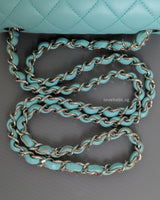 Chanel Classic Flap Mini Square | Tiffany Blue Lambskin Silver Hardware-details