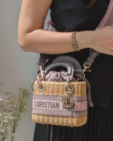 Dior Lady Dior Mini | Pink Grey Natural Wicker Gold Hardware-model