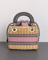 Dior Lady Dior Mini | Pink Grey Natural Wicker Gold Hardware-back