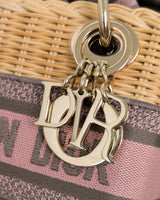 Dior Lady Dior Mini | Pink Grey Natural Wicker Gold Hardware-details