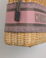 Dior Lady Dior Mini | Pink Grey Natural Wicker Gold Hardware-details