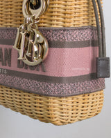 Dior Lady Dior Mini | Pink Grey Natural Wicker Gold Hardware-details