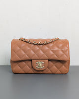 Chanel Classic Flap Mini Rectangle | 22S Caramel Lambskin Light Gold Hardware-front1