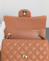 Chanel Classic Flap Mini Rectangle | 22S Caramel Lambskin Light Gold Hardware-details