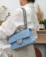 Chanel Classic Flap Small | 22B Light Blue Denim Gold Hardware-model