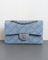 Chanel Classic Flap Small | 22B Light Blue Denim Gold Hardware-front1