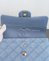 Chanel Classic Flap Small | 22B Light Blue Denim Gold Hardware-details