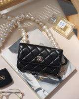 Chanel Clutch with Chain 20K Black Lambskin Silver Hardware-front