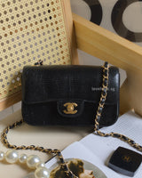 Chanel Mini Rectangle Lizard Skin | Black Brushed Gold Hardware-front