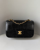 Chanel Mini Rectangle Lizard Skin | Black Brushed Gold Hardware-front1