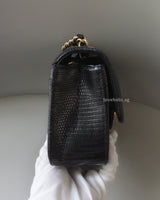 Chanel Mini Rectangle Lizard Skin | Black Brushed Gold Hardware-details