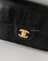 Chanel Mini Rectangle Lizard Skin | Black Brushed Gold Hardware-details