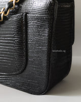 Chanel Mini Rectangle Lizard Skin | Black Brushed Gold Hardware-details
