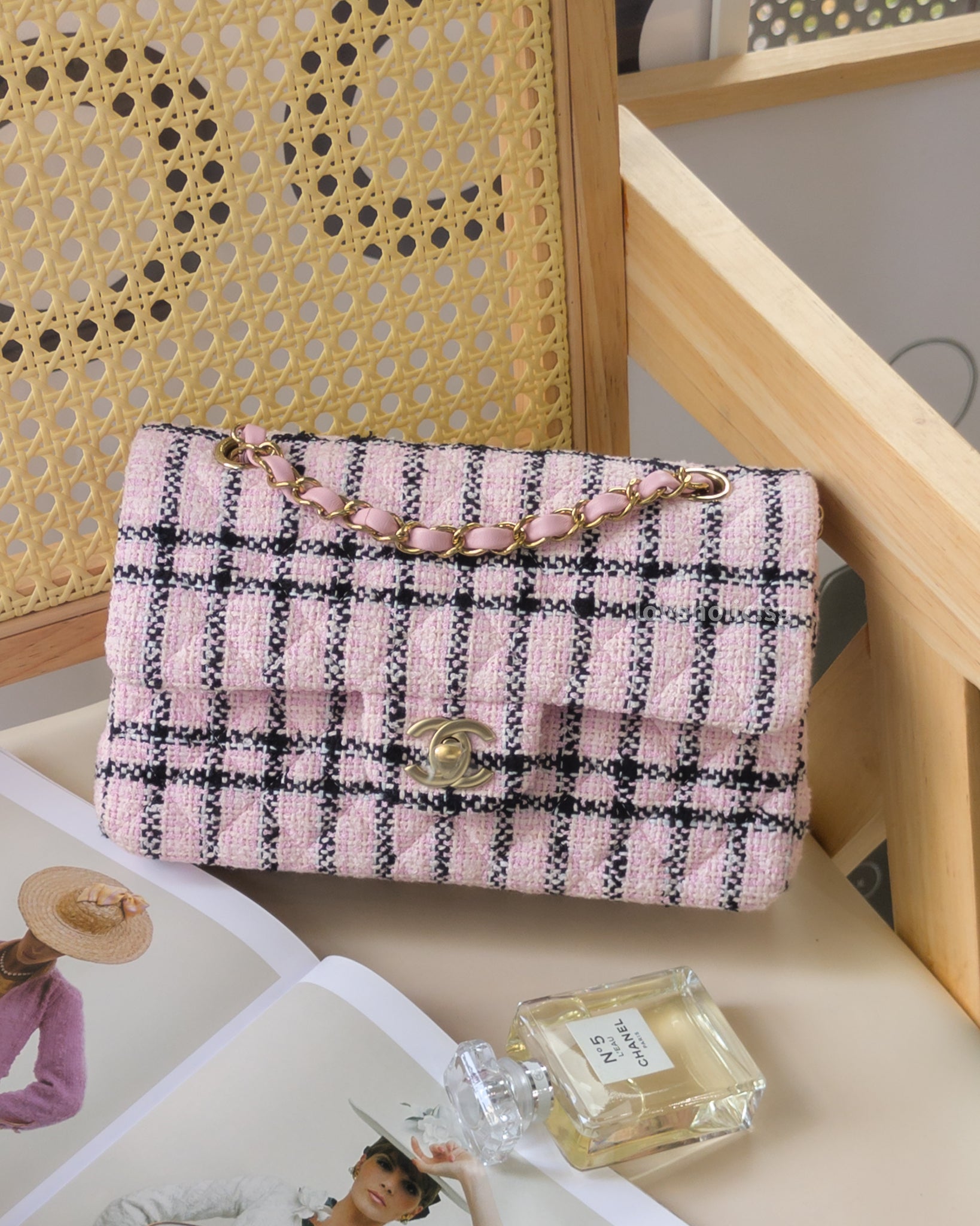 Classic Flap Small | 25S Pink & Black Tweed Tweed Gold Hardware – loveholic