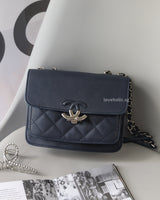 Chanel CC Box Flap Small  | Dark Blue Calfskin Silver Hardware-front