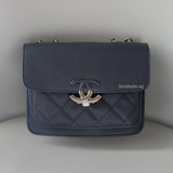 Chanel CC Box Flap Small  | Dark Blue Calfskin Silver Hardware-front1